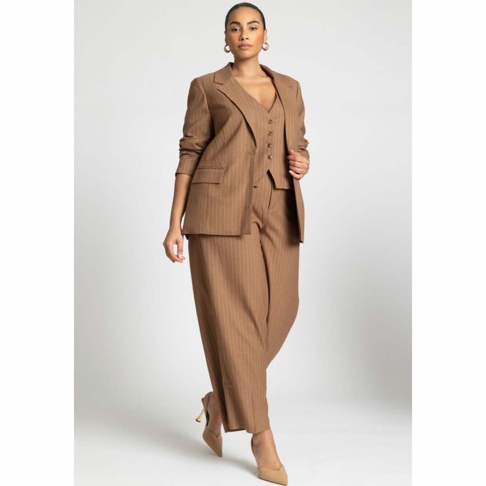 Eloquii Brown Pinstripe Suit Set Blazer and Pants